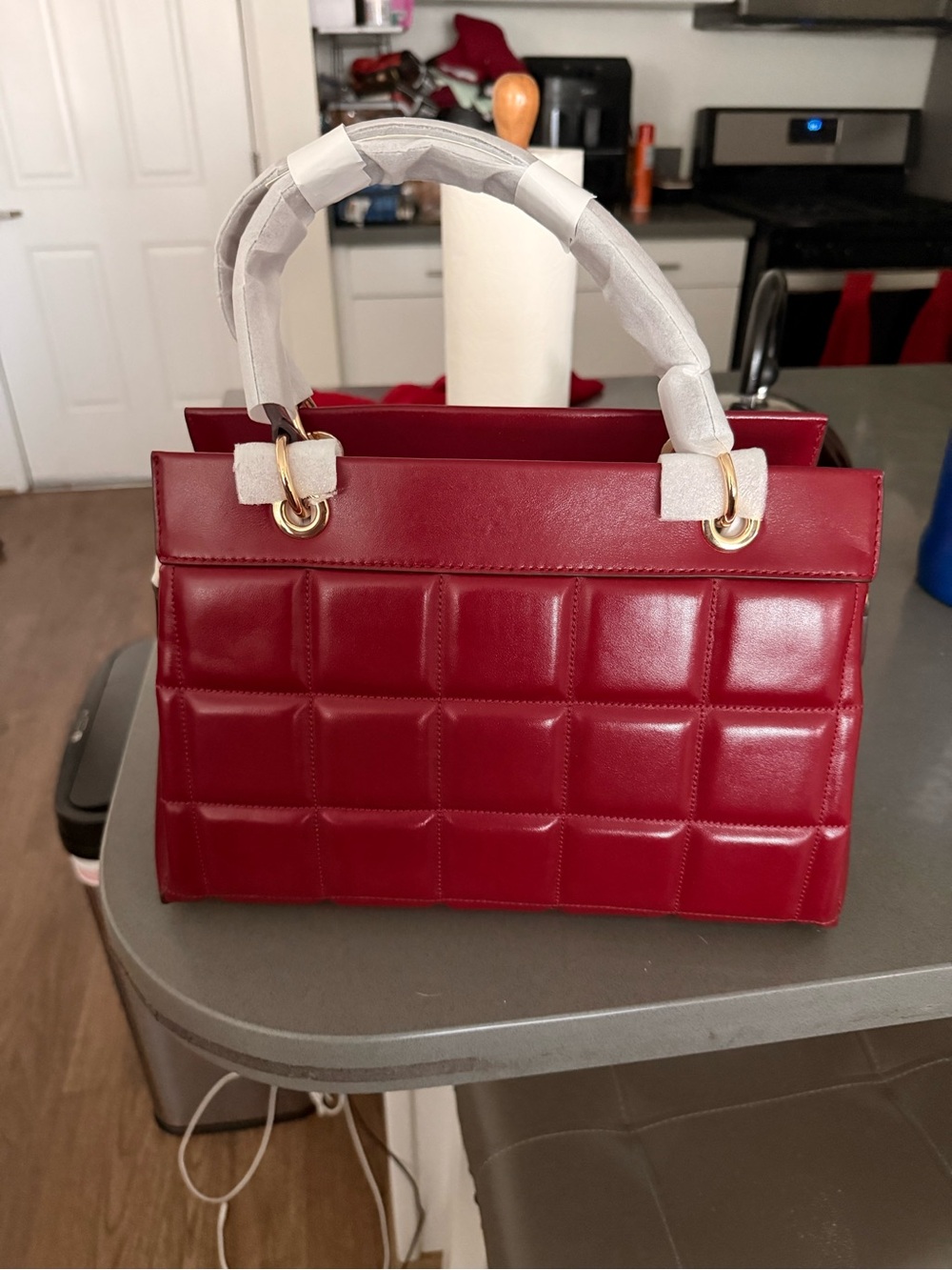 Michael Kors Red Quilted Top-Handle Satchel with Gold Hardware - Picture 3 of 4